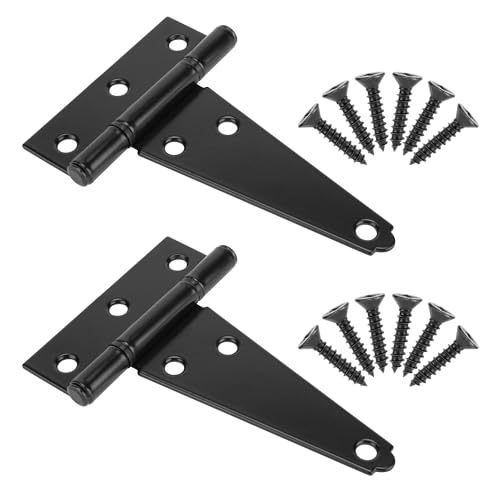 4 Inch T-Strap Shed Door Hinges Heavy Duty, Black Tee Gate Hinges for Wooden Fences, Yard Door, Barn Door Gates, Wrought Hardware Rustproof, 2Pack - color: 2 pcs, size: 4 Inch
