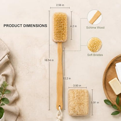 Back Scrubber for Shower, Long Handle Boar Bristle Body Brush | Exfoliating,Wet & Dry Use,Durable Wooden Handle,Self-Care Gift,Shower Essential,Ergonomic Grip,Full Back Coverage