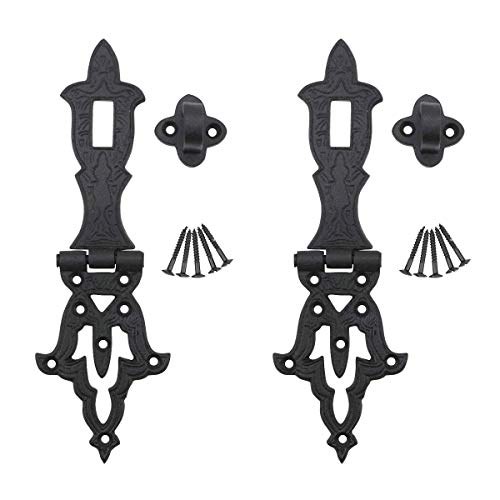 Renovators Supply Manufacturing Door Lock Latch 8 1/4 in. Black Wrought Iron Hasp Latch Garage Barn Door Lock with Mounting Hardware Pack of 2 - color: Black Ornate, size: Pack of 2