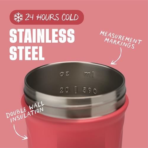 BlenderBottle Sport Flip Stainless Steel Shaker Bottle 24 oz Pink - color: Pink, size: 24 Ounces, style: Flip