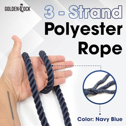Heavy Duty Twisted PP/Polyester/Nylon Rope, Weather-Resistant & Waterproof Rope for Pool, Marine, Camping, Household Use, Construction & Rigging Applications (Navy, 1/2in X 32FT) - color: Navy, size: 1/2in X 32FT