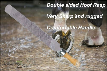 Premium Farrier Hoof Rasp for Horse Hooves - Heavy-Duty Equine Hoof Trimming & Shaping File with Ergonomic Wooden Handle for Professional Horseshoe Maintenance, Hoof Care, and Grooming