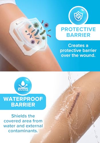 Transparent Film Dressing, Waterproof Bandages 2.3x2.7 100-Pack | FSA&HSA | occlusive dressing & clear wound cover for showering - tattoo protection film & transdermal patch cover, IV covers for PICC - size: 2.3x2.7 100ct