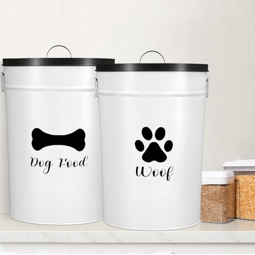 DoubleFill Extra Large 30 lb Metal Dog Food Storage Containers, White - color: White, size: Extra Large 30 lb
