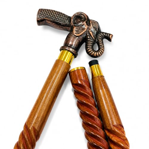 Handmade Solid Brass Head Handle Vintage Style Antique Wooden Walking Stick Cane Gift (3 Fold Wooden Walking Cane) - style: Elephant walking handle stick