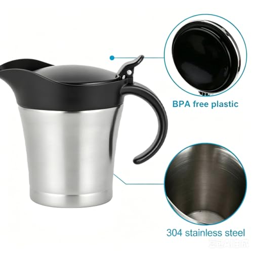 Stainless Steel Double Insulated Gravy Boat With Lid/Sauce Jug 16 OZ Capacity - color: 450ML/16 OZ Black cap