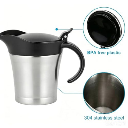 Stainless Steel Double Insulated Gravy Boat With Lid/Sauce Jug 16 OZ Capacity - color: 450ML/16 OZ Black cap