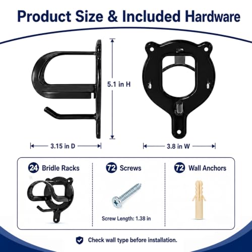 24 Counts Horse Bridle Rack, Bridle Bracket Bridle Hooks with Tubes & Screw - size: 24 Counts