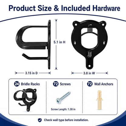 24 Counts Horse Bridle Rack, Bridle Bracket Bridle Hooks with Tubes & Screw - size: 24 Counts