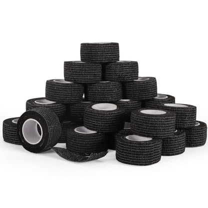 24 Rolls Elastic Self Adhesive Bandage Wrap 1 Inch, Breathable Non Woven Cohesive Bandage, Vet Wrap for Dogs, Ankle Sprains Swelling Medical First Aid Tape, Sports Athletic Tape Color Black - color: 1 Inch-24 Count Black