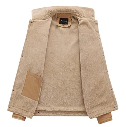 Men's Winter Sherpa Lined Fleece Military Cargo Jacket Cotton Outerwear Jacket Coat - color: Khaki, size: Medium
