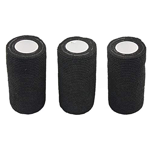 Vet Wrap 4 inch Medical Tape for Skin Bandage Tape Vet Tape Cohesive Bandage Stretch Fabric Bandages Self Sticking Bandage Wrap Self Adhering Bandage Wrap Self Adhesive Tape (Black, 3Rolls) - color: Black, size: 3Rolls