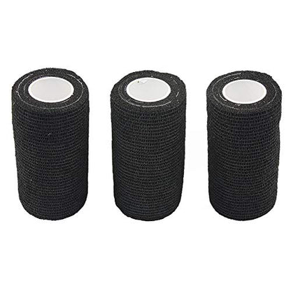 Vet Wrap 4 inch Medical Tape for Skin Bandage Tape Vet Tape Cohesive Bandage Stretch Fabric Bandages Self Sticking Bandage Wrap Self Adhering Bandage Wrap Self Adhesive Tape (Black, 3Rolls) - color: Black, size: 3Rolls
