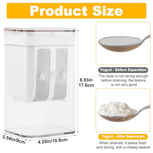 Greek Yogurt Strainer-1100ML (1.16 Quarts/0.29GAL) Yoghurt Maker Strainer With Fine Mesh,Lid & Scale Mark,Greek Yogurt Maker,for Whey Separation,Fits Nut Milk,Juice,Tofu,Cheese