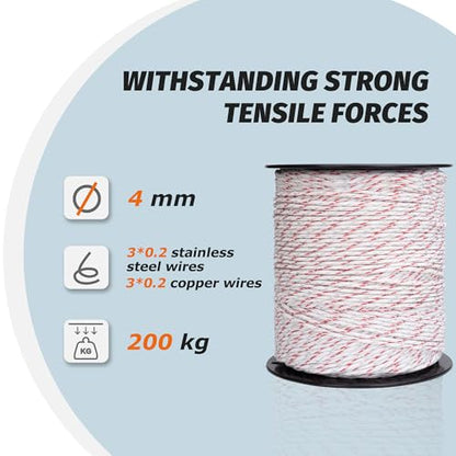 Electric Fence Braided Wire, 1312 Feet, 4mm Diameter, Strength 200kg, Red - color: Red