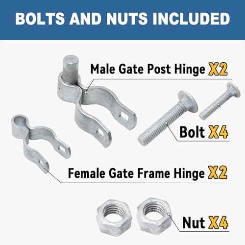 2 Pack 1-5/8" x 2-3/8" Chain Link Fence Gate Hinge Kit, Galvanized Steel Gate Hinges, Heavy Duty with 2 PCS 1-5/8" Frame Hinge and 2 PCS 2-3/8" Post Hinge, Bolts & Nuts Included - size: 1-5/8" x 2-3/8"