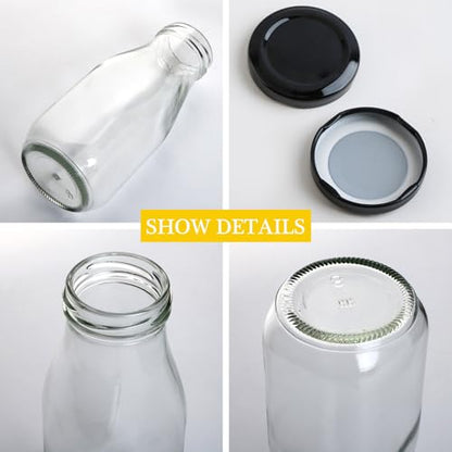 QAPPDA 12 oz Glass Bottles, Clear Glass Milk Bottles with Black Lids - color: Black Lid