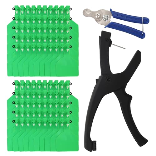 100 Pack Large Blank Cattle Ear Tags with Applicator, One-Piece TPU Livestock Ear Tags for Cattle Cow Calf Bull Sheep Goat Pig Horse, Animal Identification Tags for Farm Ranch (Green, 100PCS - Blank) - color: Green, size: 100PCS - Blank