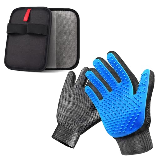 NVNAN 2-in-1 Pet Grooming Glove and Fabric Hair Remover | Dual-purpose design for brushing pets and fabric cleanup, helping manage loose fur on pets, and furnitures - color: Fabric Pet Hair Gloves + Pet Grooming Brush