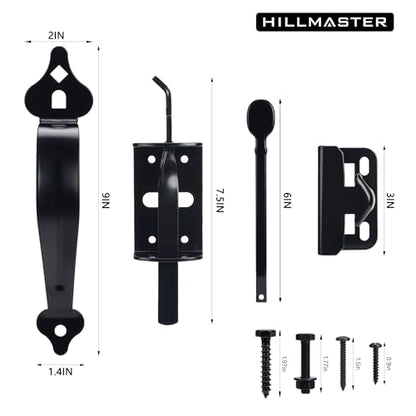 HILLMASTER Thumb Gate Latch for Wooden Fence,Self Locking Thumb Latches Fence Latch with 9in Gate Handle,Heavy Duty Door Latch Gate Hardware Kit for Outdoor Garden,Metal Gate,Vinyl Fence,Black Finish