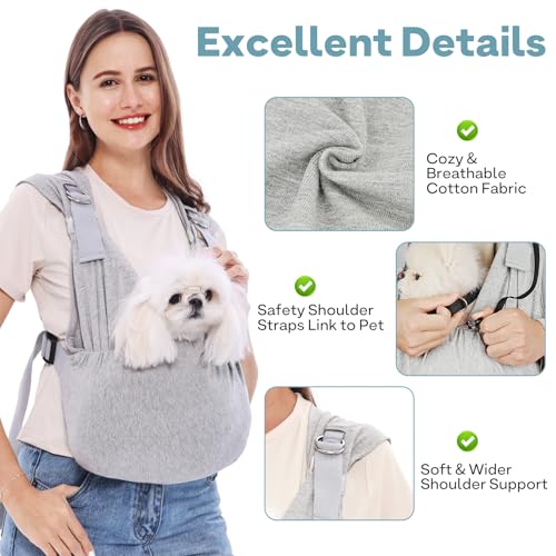 Supet Dog Sling Carrier for Small Pet, 95% Cotton Adjustable Front Backpack | Hands-Free Anti-Anxiety Chest Pouch, Reduces Back & Neck Pain Soft Bag, Fit Small Dogs, Cats, Puppy (Grey Regular 0-7Lbs) - color: Grey, size: Regular (0-7 LBS)