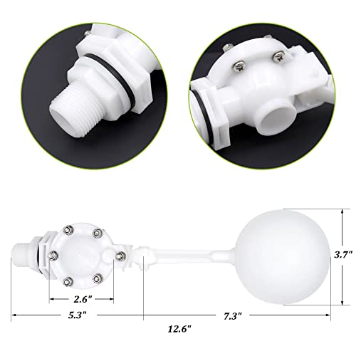 3/4 Inch Water Float Valve for Water Tank, High Flow Rate - size: 12.9" in length