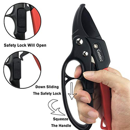 gonicc 8" Professional Ratchet Anvil Pruning Shears (GPPS-1011) - color: Black Ratchet Anvil Pruning Shears