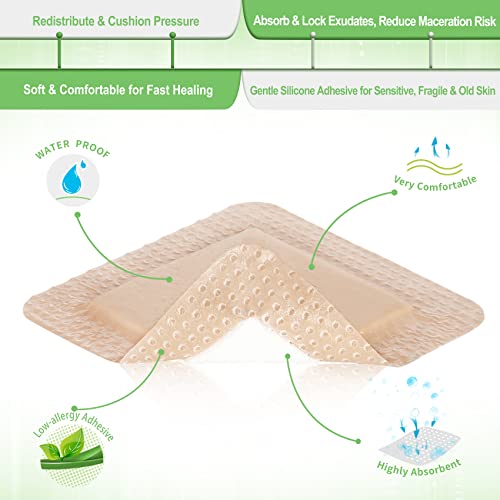NeuHeils Silicone Foam Dressing with Border 3"x3", 10 Pack for Bed Sores - size: 3''x3'' (Pack of 10)