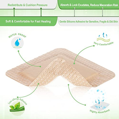 NeuHeils Silicone Foam Dressing with Border 4''x4'', 40 Pack for Bed Sores - size: 4''x4'' (40 Pack)