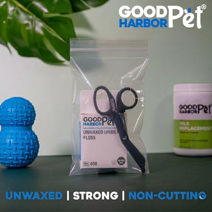 Good|Harbor Pet Un-Waxed Umbilical Whelping Floss & Animal Cord Cutting Kit | for Dog, Cat, and Animal Births | 100 Ft