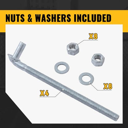VIVIDA J Bolt Gate Hinge, 5/8" X 10" Gate Bolt Post Hinge, 4-Pack | Galvanized Gate Bolt Post Hinge, Chain Link Fence Gate Hardware, Nuts & Washers Included - size: 10" (4 PCS)