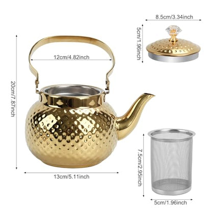 1.2L Hammered Tea Kettle Stovetop, Gold Tea Pot with Strainer for Stove - color: Gold-1.2L