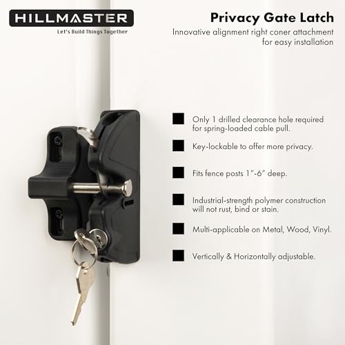 HILLMASTER Key Lockable 2 Sided Gate Latch Key,Self Locking Gate Latch Gate Fence Lock for Outdoor Gates,Locking Gate Door Lock Fence Latch Gate Hardware for Metal,Wood,Vinyl Fence,Black Finish