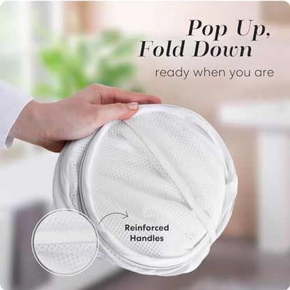 Handy Laundry Mesh Pop Up Laundry Hamper Foldable Basket 2-Pack - color: White, 2-PACK