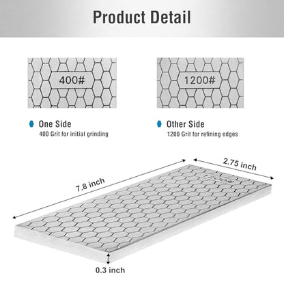 S SATC Diamond Sharpening Stone 2 Side Grit 400/1200 Diamond Plate Honing Stone 8-inch Hone Sharpener White - style: 400&1200Grit