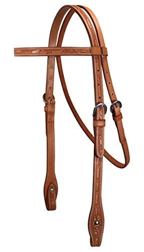 Tahoe Tack USA Leather Leaf Tooled Western Browband Headstall - color: London Tan