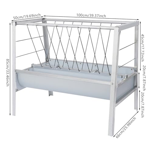 Hay Feeder, Livestock Feed Trough with 2-in-1 Hay and Grain Feeder, Heavy Duty Steel Frame and Deeper Pan Hay Rack, Feeding Station for Sheep, Calf, Cow, Horse, Goats for Pasture, Farm (White) - color: White