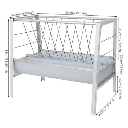 Hay Feeder, Livestock Feed Trough with 2-in-1 Hay and Grain Feeder, Heavy Duty Steel Frame and Deeper Pan Hay Rack, Feeding Station for Sheep, Calf, Cow, Horse, Goats for Pasture, Farm (White) - color: White