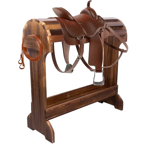Large Wood Saddle Rack with Curved Top Surface,Bridle Rack & Heavy-Heavy Duty Saddle Stand,Suitable for Displaying Trophy Tack at Home,Walnut