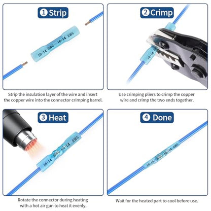 1000 Pcs Heat Shrink Butt Connectors, 16-14 AWG Waterproof Electrical Insulated Crimp Wire Splice for Boats, Automotive, Marine, Home, Garage, Industrial Wiring - size: Blue 1000 PCS