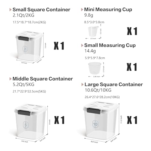 Rice Container - Flour Rice Dispenser 20lbs/10kg/10.6qt Food Grain Cereal Bins Pet Food Storage Laundry Pods Container for Household Pantry Organization (20lbs)