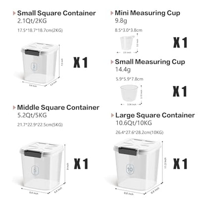 Rice Container - Flour Rice Dispenser 20lbs/10kg/10.6qt Food Grain Cereal Bins Pet Food Storage Laundry Pods Container for Household Pantry Organization (20lbs)