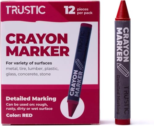 Lumber Crayon for Wood, Metal, Glass, Tire Paint Marker Crayons - Wax Pencils for Labeling on Any Surface - Construction Chalk Pen for Industrial and Craft Use 4 x 1/2", Pack of 12 (Red) - color: Red