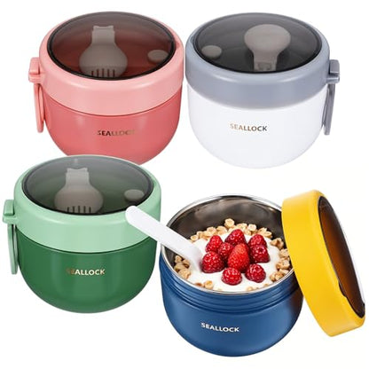 4pcs Overnight Oat Containers with Lids and Reusable Plastic Spoons,20oz Portable Stainless Steel Yogurt Breakfast On The Go Cups, Cups for Cereal,Milk and fruit Salad Storage Container