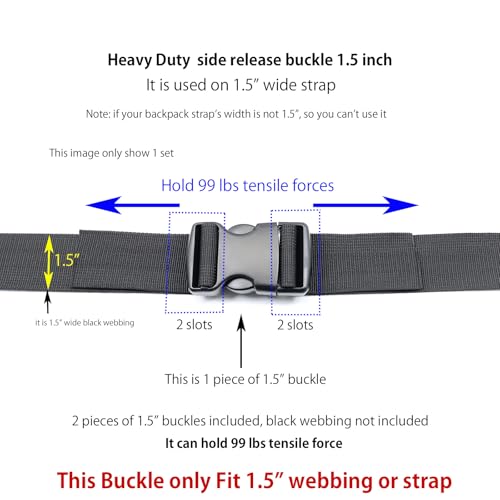 Quick Side Release Buckle, Heavy Duty Plastic Snap Buckle Clip Clasp Fasteners for Backpack Strap - style: 1-1/2 Inch - 2 Pieces