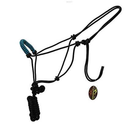 Southwestern Rope Halter and Lead with Designer Braided Nose Band Equine - color: Black & Turquoise