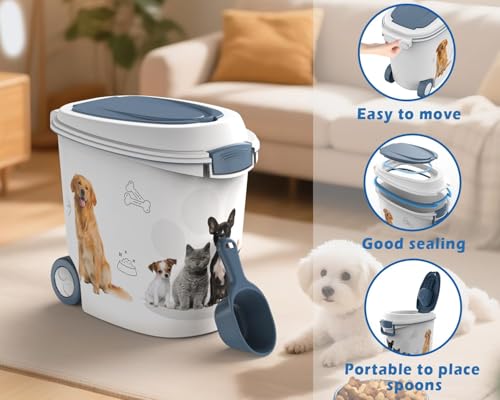 DRATO Pet Food Storage Container with Wheels 30LB Capacity - color: Blue
