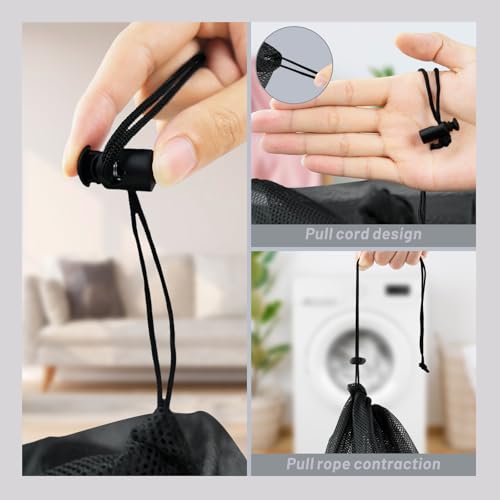 2 Pack Mesh Laundry Bags 16x20 Inch - Heavy Duty Drawstring Wash Bags for Travel, College Dorm, Sports, Home, Black - size: L+L