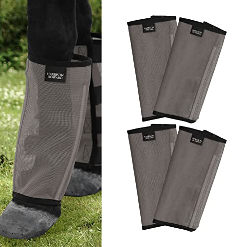 Harrison Howard Loose Fitting Fly Boots UV-Protective Extra Tough Mesh Ventilated Four Fasteners Stay-on Design Protect Horse Legs & Stomp-Reducing Set of 4 Dark Grey Mini - color: Dark Grey, size: Mini