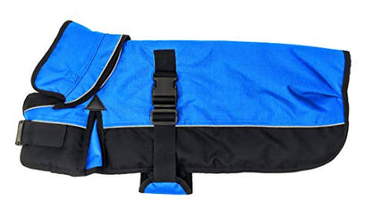 Derby Originals Safety Reflective 1200D Ripstop Waterproof Nylon Winter Dog Coat with Removable Neck Cover and Two Year Warranty - 220g Polyfil Insulation (22", Royal Blue/Black) - color: Electiric Blue/Black, size: 22"